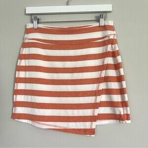 Athleta Orange and White Ribbon Striped Faux Wrap Skirt, Size S